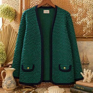Cricket Lane Houndstooth Cardigan Blazer Green Navy 14
